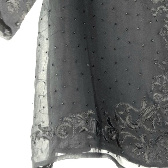 Vintage Ice Black Beaded Elegant Formal Sheer Long Sleeve Tunic Top - Picture 10 of 10